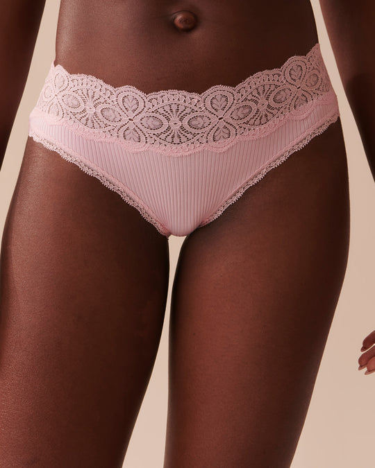 Lace Trim Ribbed Bikini Panty