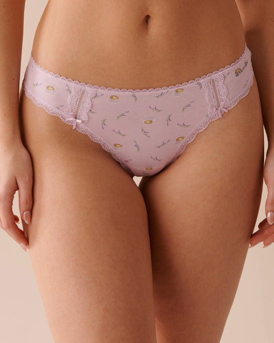 Cotton And Lace Detail Thong Panty