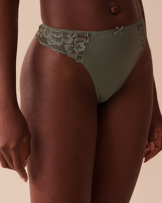 Microfiber And Lace Thong Panty