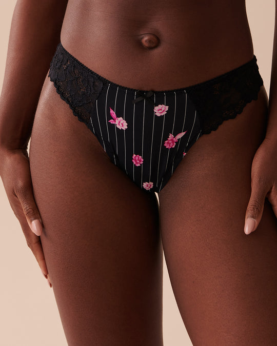 Microfiber And Lace Thong Panty