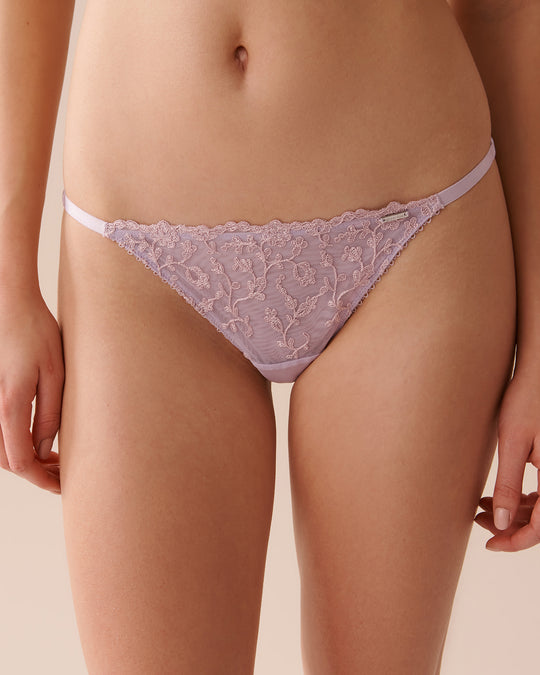 Embroidered Mesh String Panty