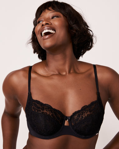 Unlined Wire Lace Bra Black