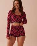 Diagonal Plaid Super Soft Long Sleeve Crop Top | La Vie en Rose KSA