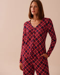 Diagonal Plaid Super Soft V-neck Button-front Top | La Vie en Rose KSA
