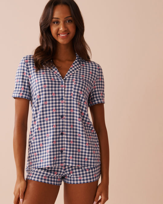 Gingham Print Recycled Fibers Button-down Shirt | La Vie en Rose KSA