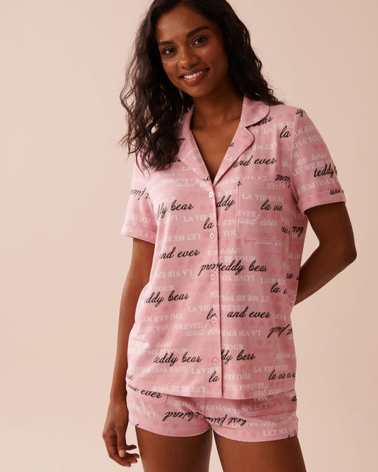 Heart and Letter Print Recycled Fibers Button-down Shirt | La Vie en Rose KSA