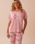 Heart and Letter Print Recycled Fibers Crew Neck T-shirt | La Vie en Rose KSA