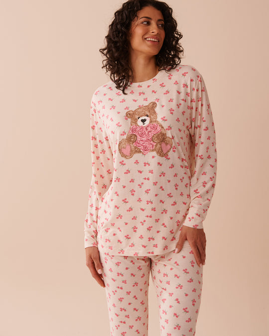 Teddy Bear and Rose Print Super Soft Long Sleeve Shirt | La Vie en Rose KSA