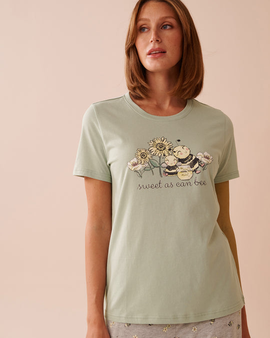Bee Print Cotton Crew Neck T-shirt | La Vie en Rose KSA