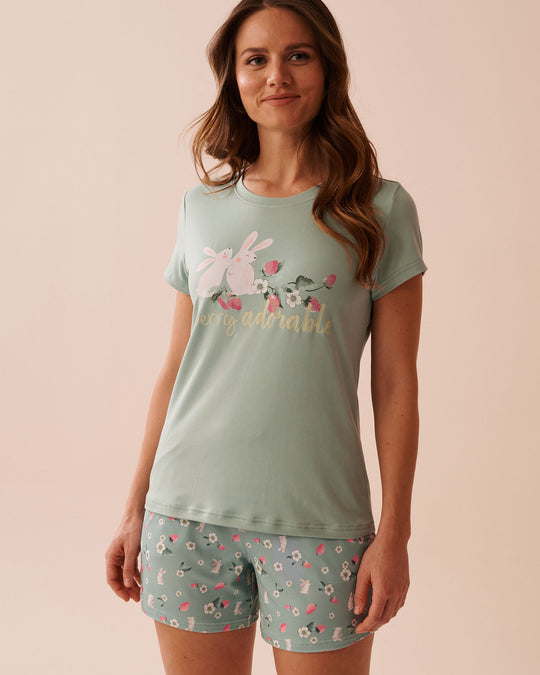 Rabbit & Strawberry Print Super Soft T-shirt| La Vie En Rose KSA