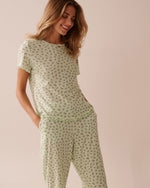 Ditsy Floral Print Lettuce Edge Pointelle T-shirt
