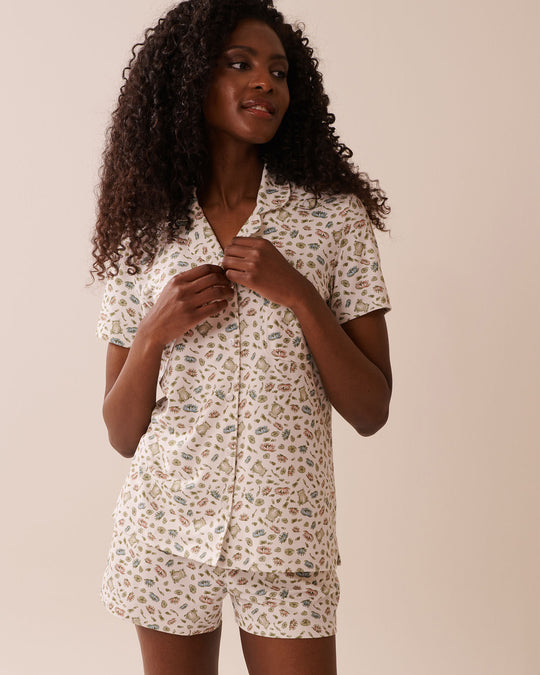 قميص بأزرار قصير مضلع بطبعة ضفدع