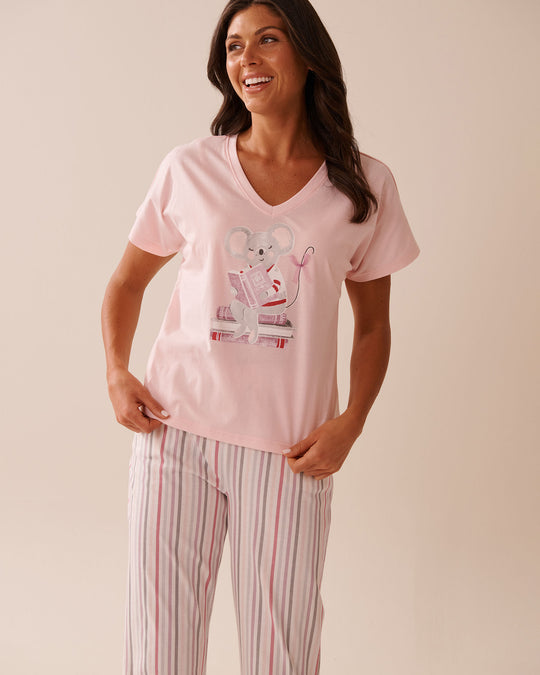 Mouse Print Cotton V-neck T-shirt