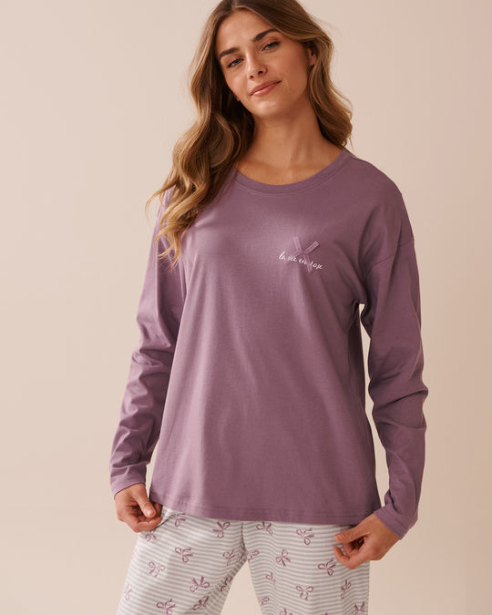 قميص بأكمام طويلة قطني بطبعة فيونكة