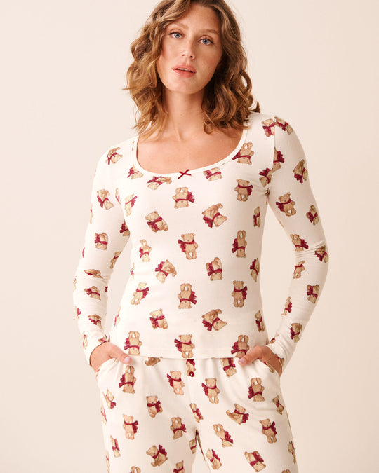 Teddy Bear Print Recycled Fibers Long Sleeve Shirt