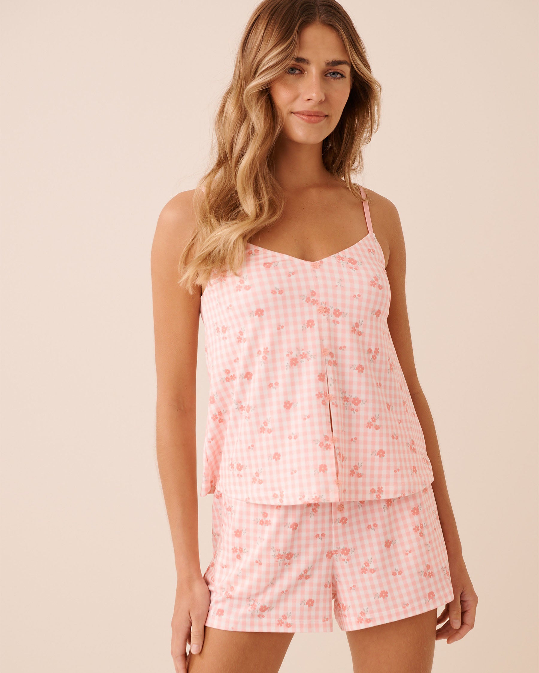 Floral Gingham Print Super Soft Cami with Shelf Bra | La Vie en Rose KSA