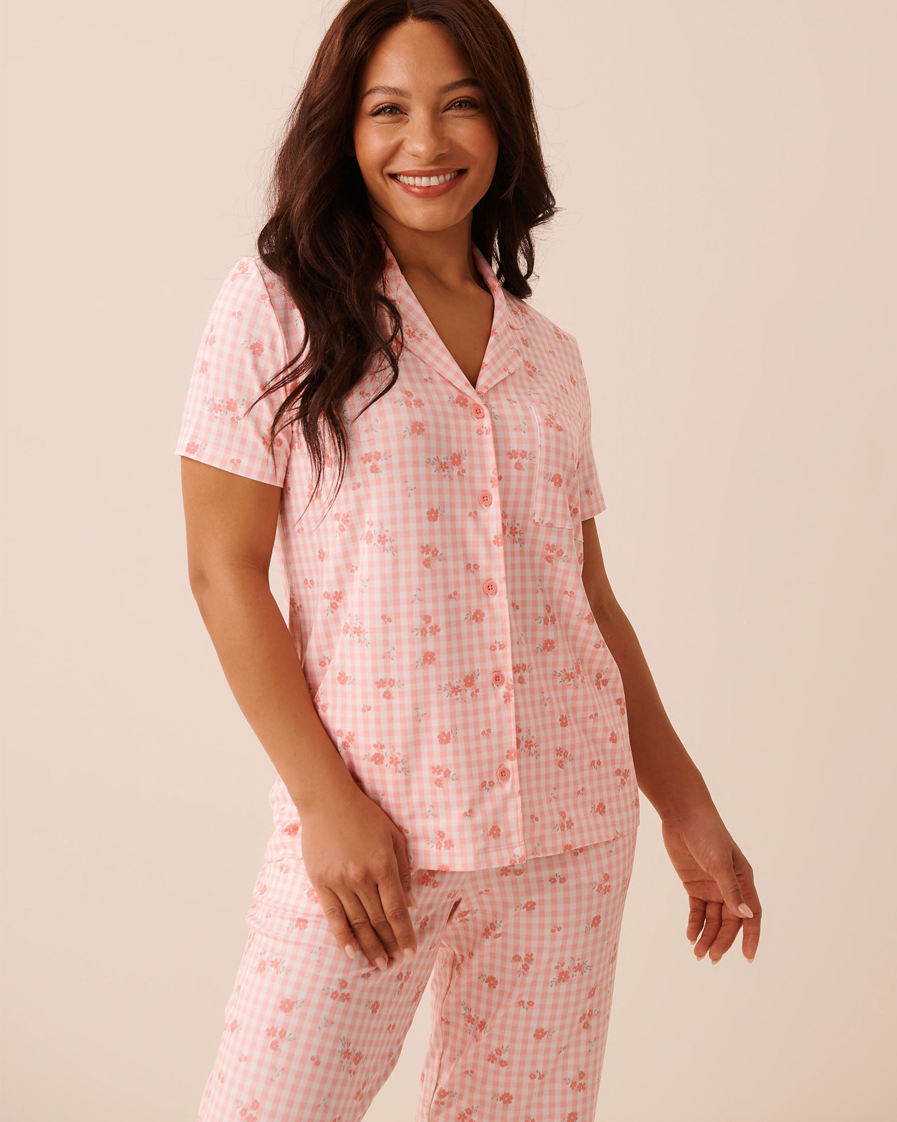 Floral Gingham Print Super Soft Button-down Shirt | La Vie en Rose KSA