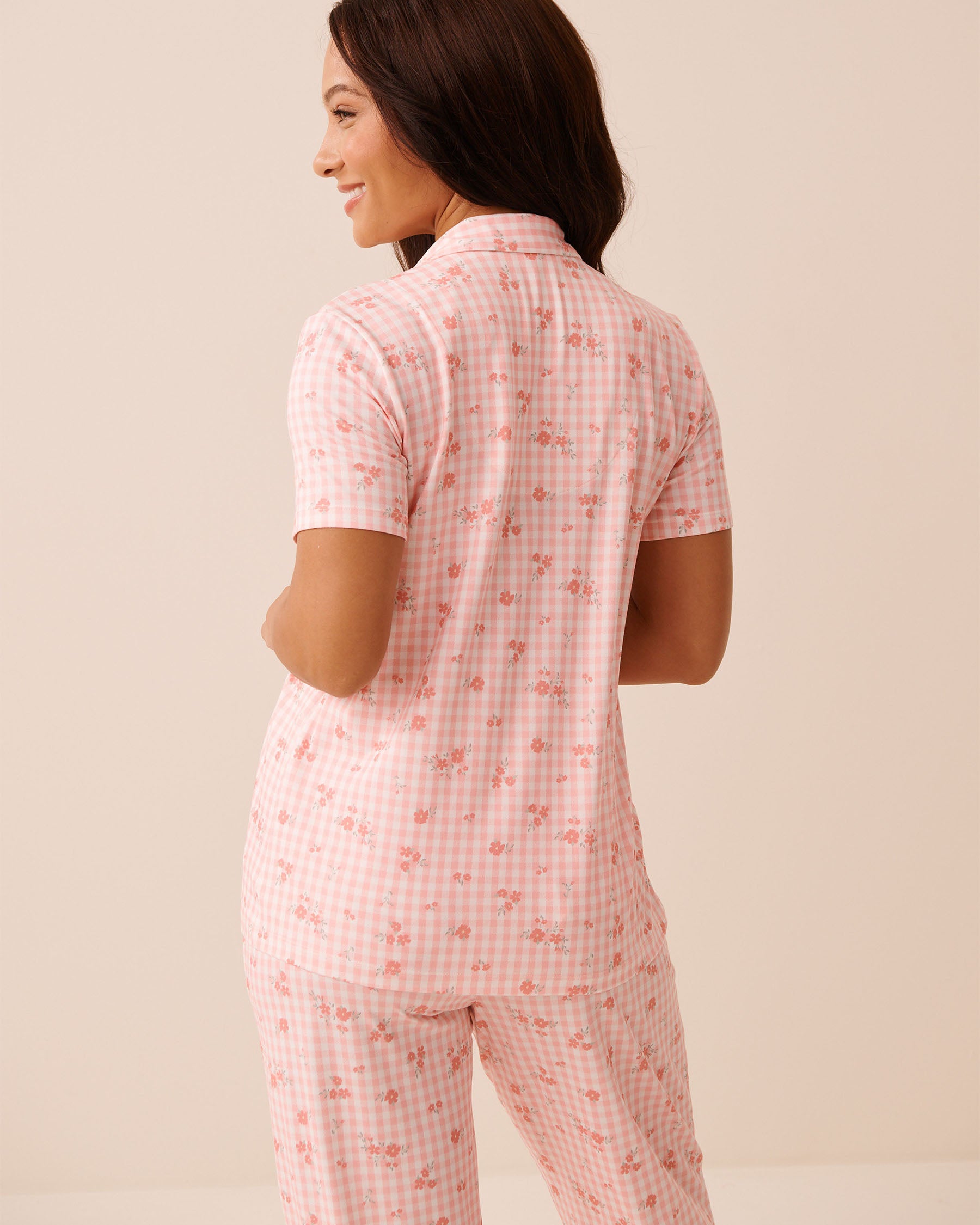 Floral Gingham Print Super Soft Button-down Shirt la Vie en Rose