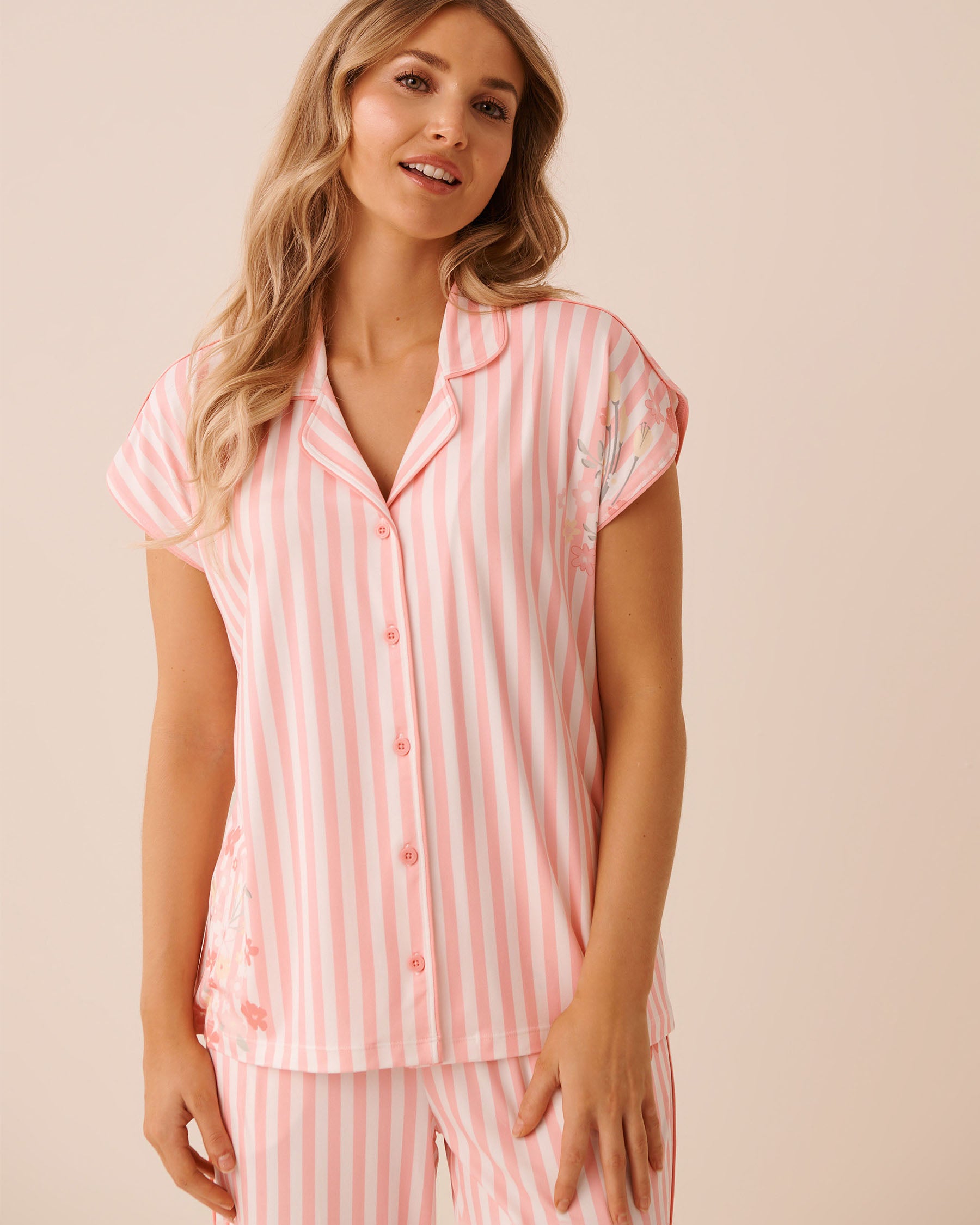 Floral Stripe Print Super Soft Button-down Shirt | La Vie en Rose KSA