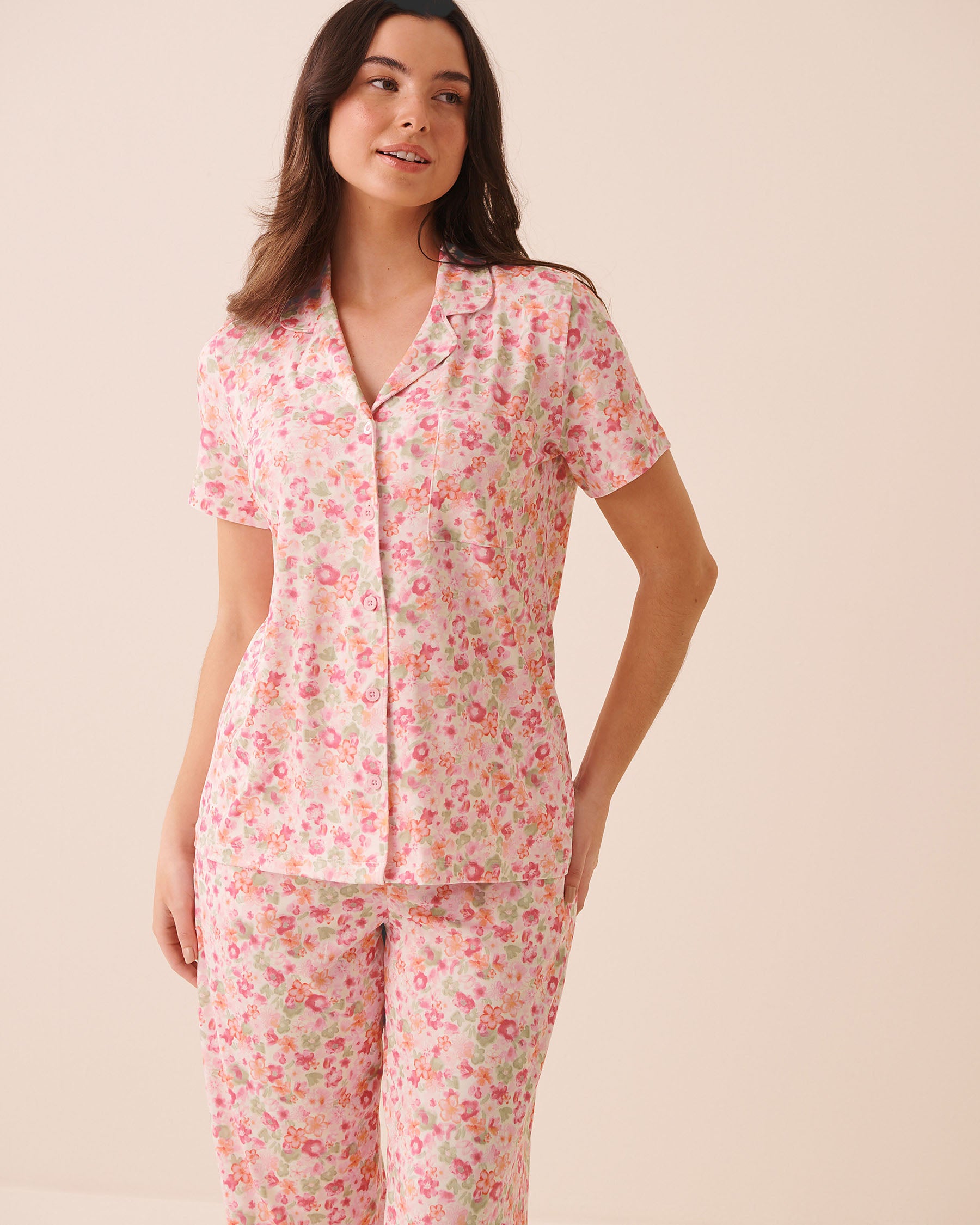 Watercolour Floral Print Super Soft Button-down Shirt | La Vie en Rose KSA