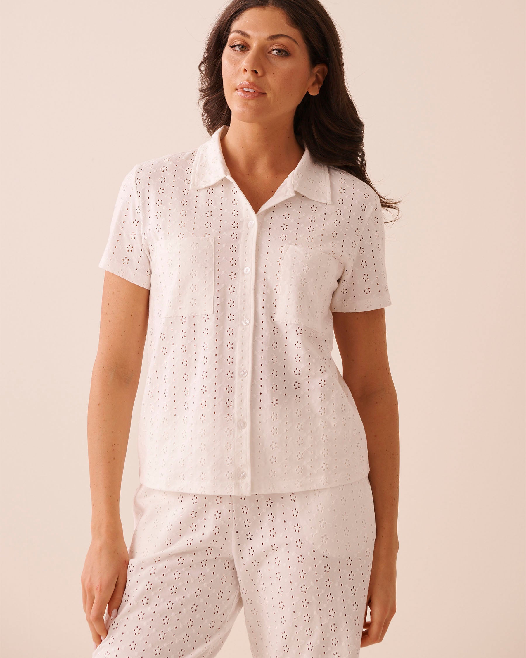 Cotton Eyelet Button-down Shirt | La Vie en Rose KSA