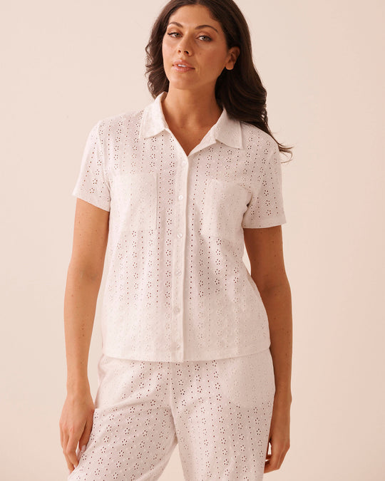 Cotton Eyelet Button-down Shirt