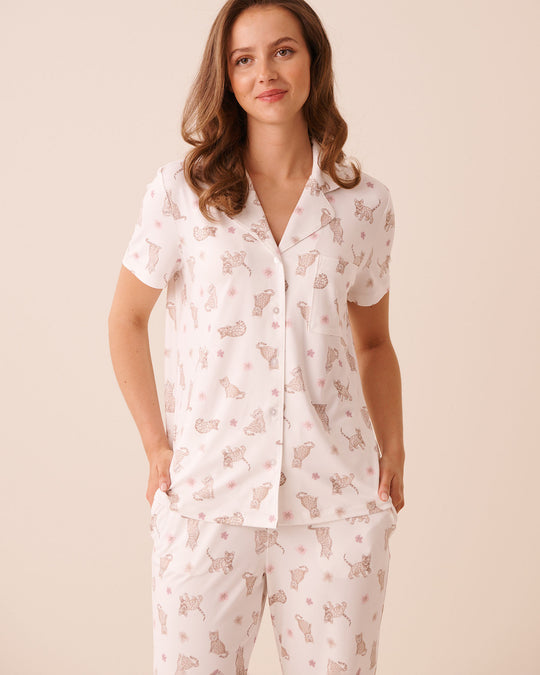 Bengal Cat Print Super Soft Short Sleeve Button-down Shirt