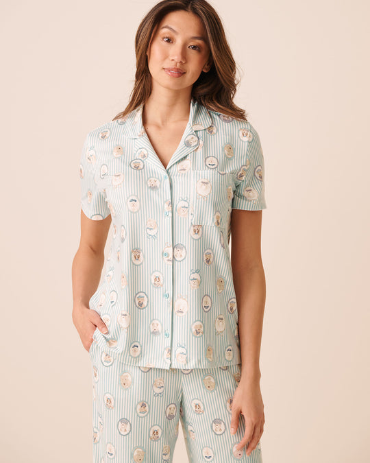 Parisian Dogs Print Super Soft Short Sleeve Button-down Shirt