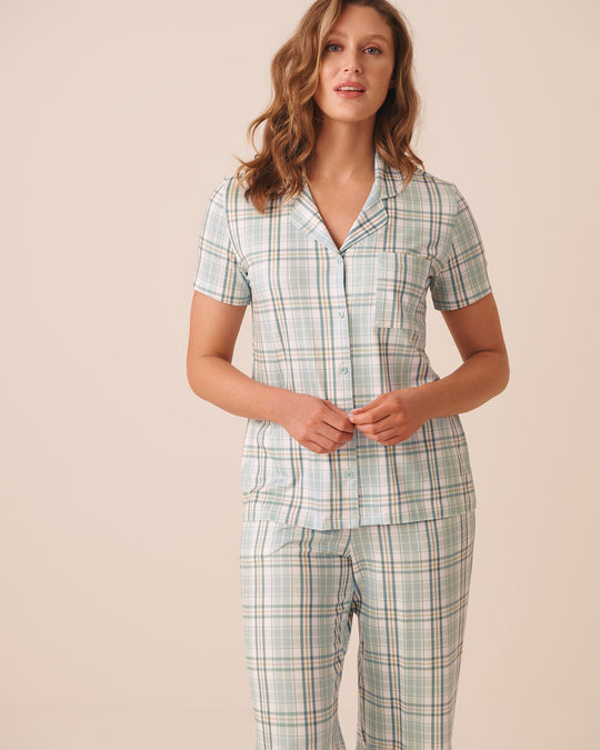 Blue Plaid Super Soft Short Sleeve Button-down Shirt