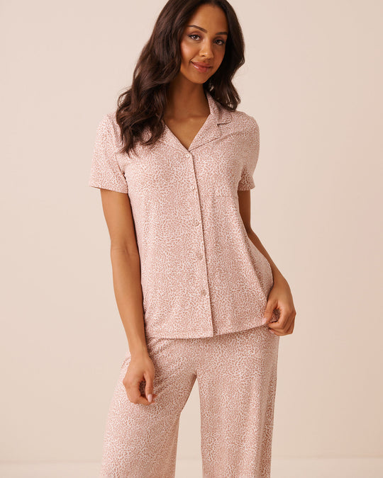 Leopard Print Super Soft Short Sleeve Button-down Shirt