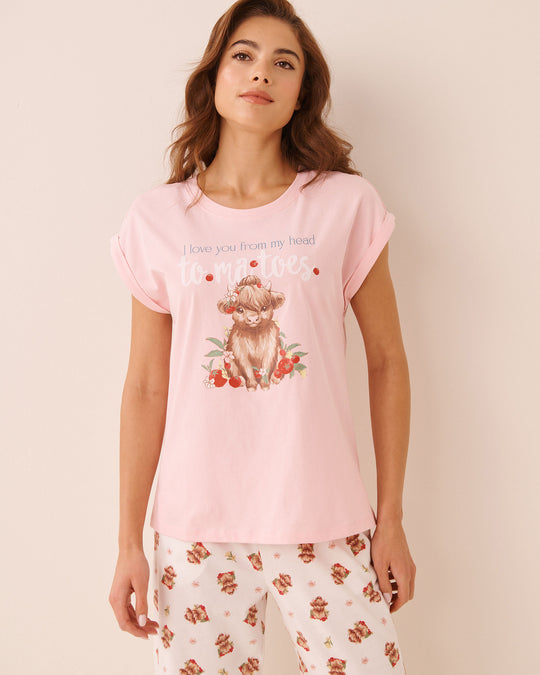 Highland Cow Print Cotton Short Sleeve T-shirt