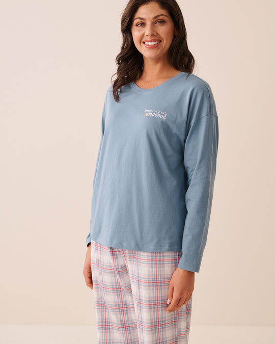 Always in a good mooood Print Cotton Long Sleeve Shirt