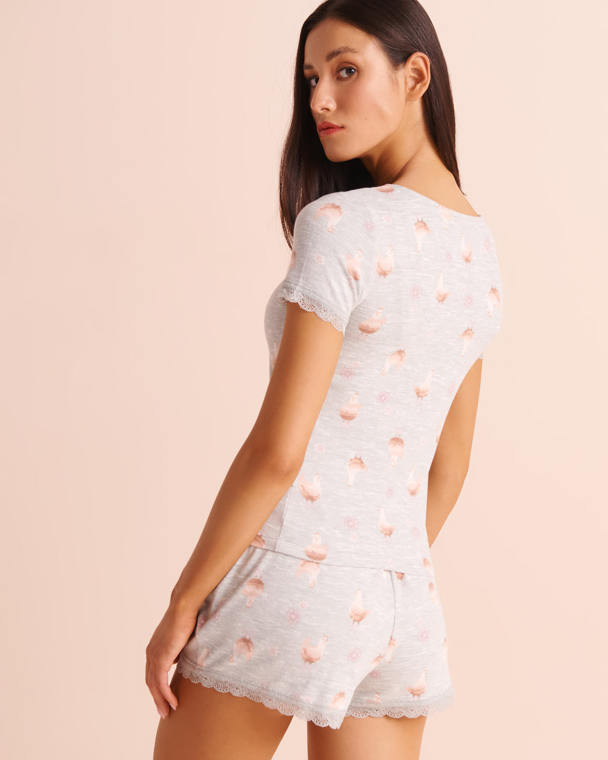Chicken Print Lace-Trim Soft Knit Short Sleeve T-shirt AW26