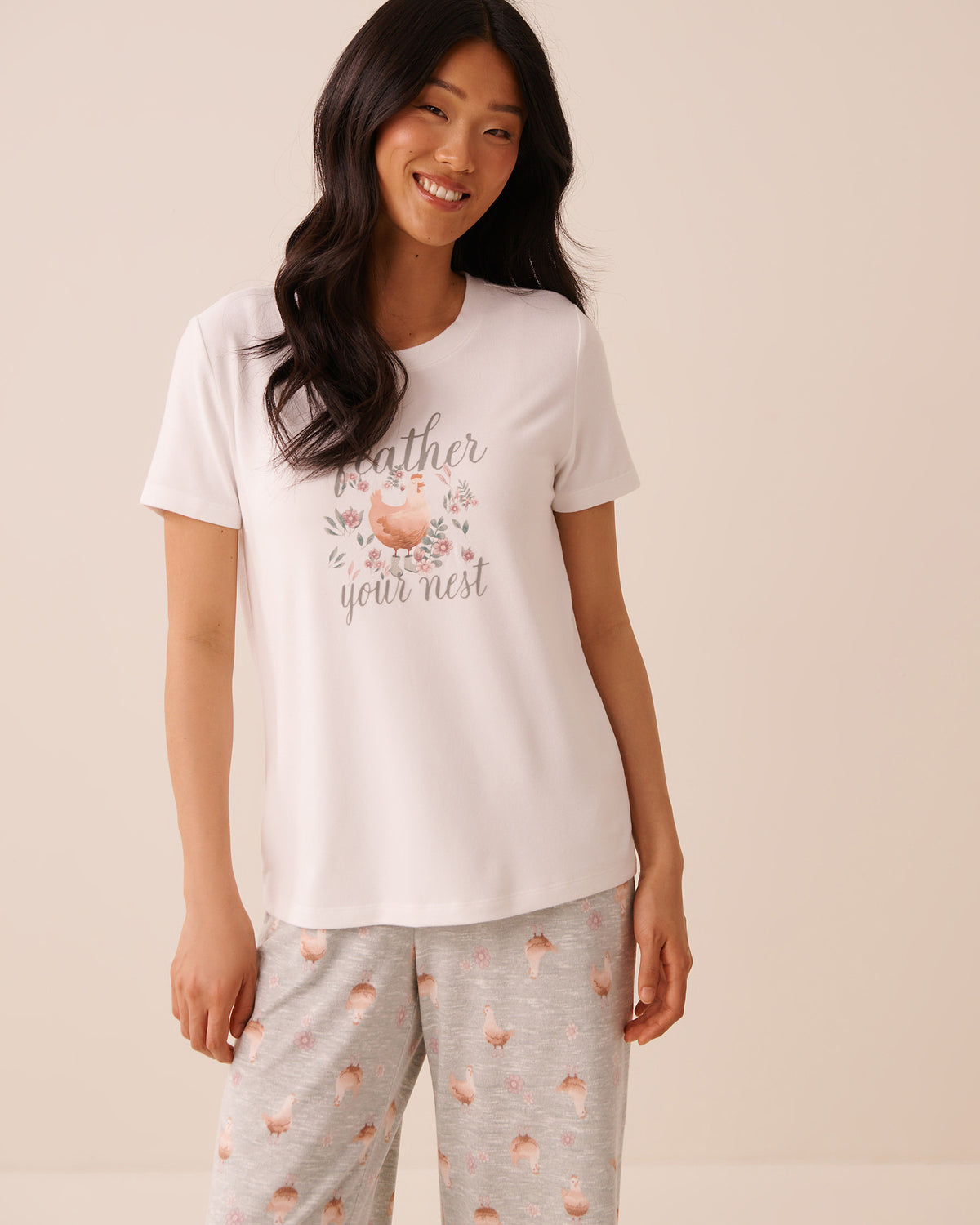 Chicken Print Soft Knit Short Sleeve T-shirt | La Vie en Rose KSA