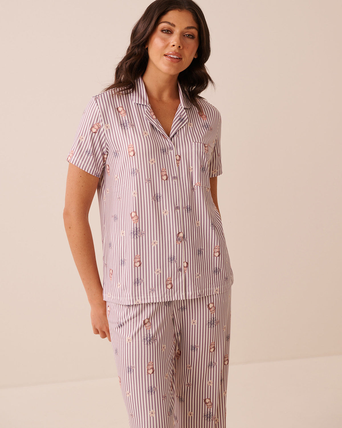Groundhog Print Super Soft Short Sleeve Button-down Shirt | La Vie en Rose KSA