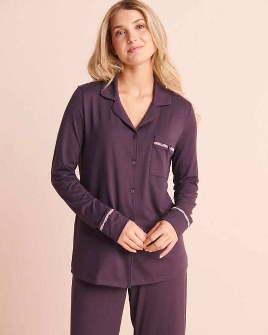 Lace-Trim Super Soft Long Sleeve Button-Down Shirt