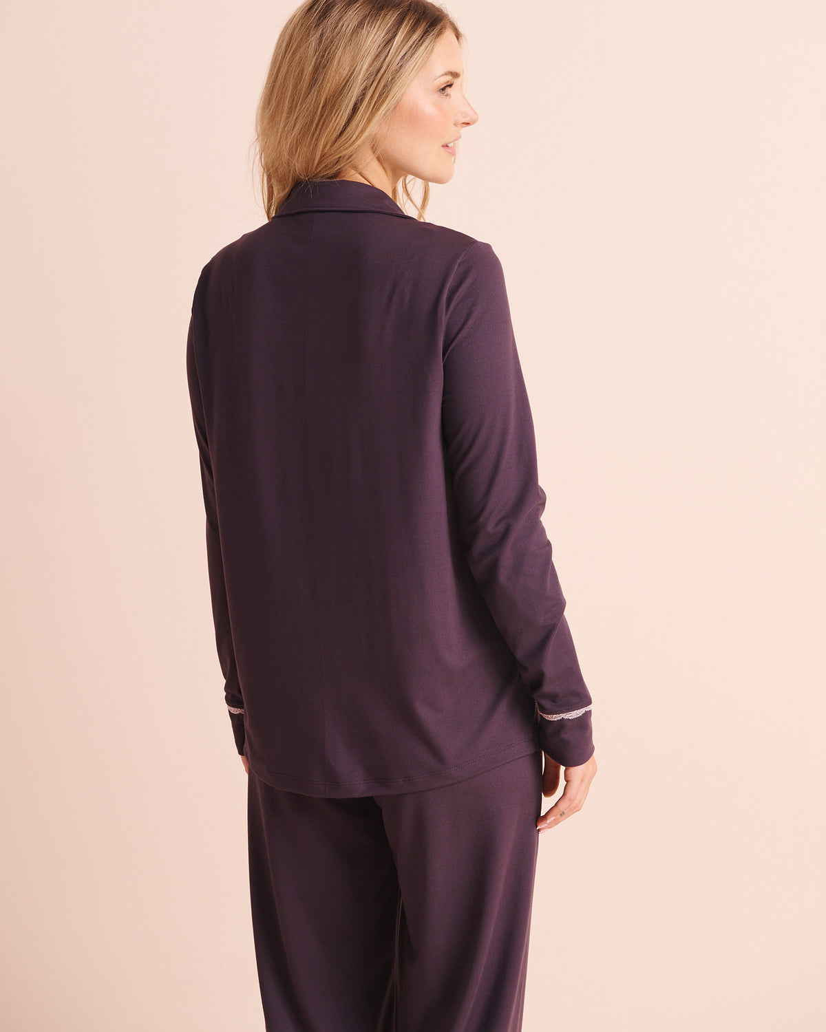 Lace-Trim Super Soft Long Sleeve Button-Down Shirt AW26