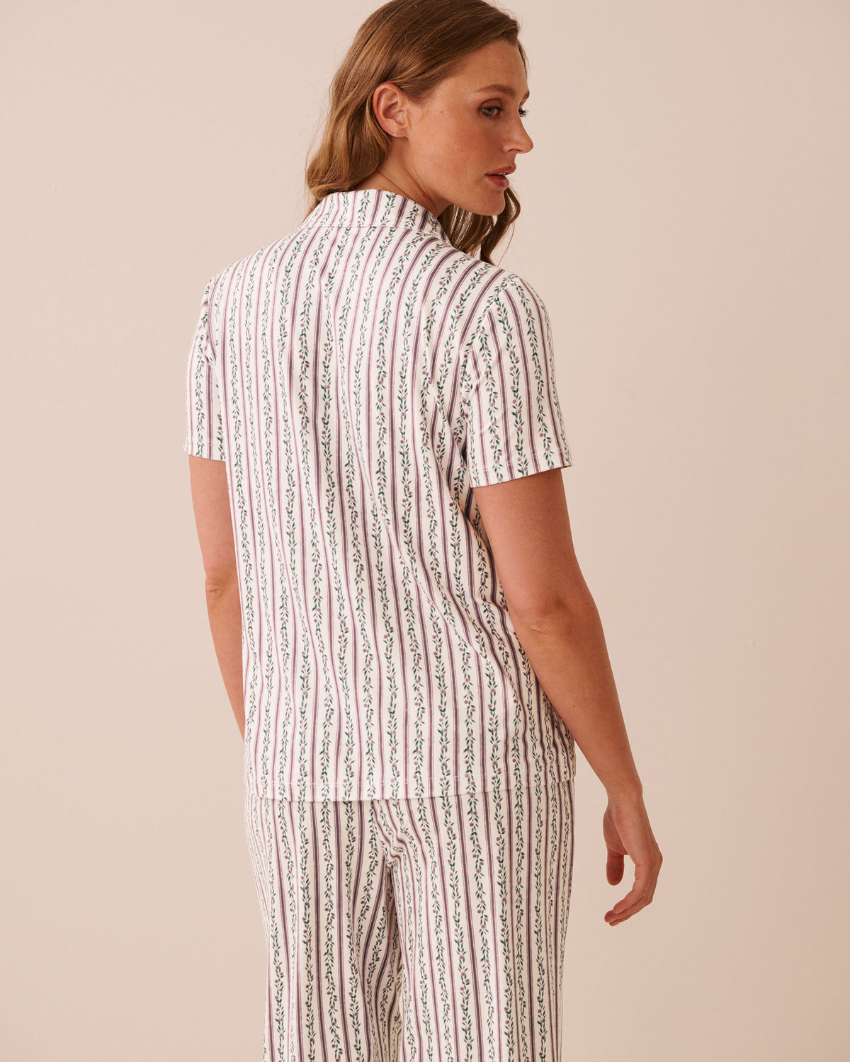 Floral Stripe Print Super Soft Short Sleeve Button-down Shirt AW26