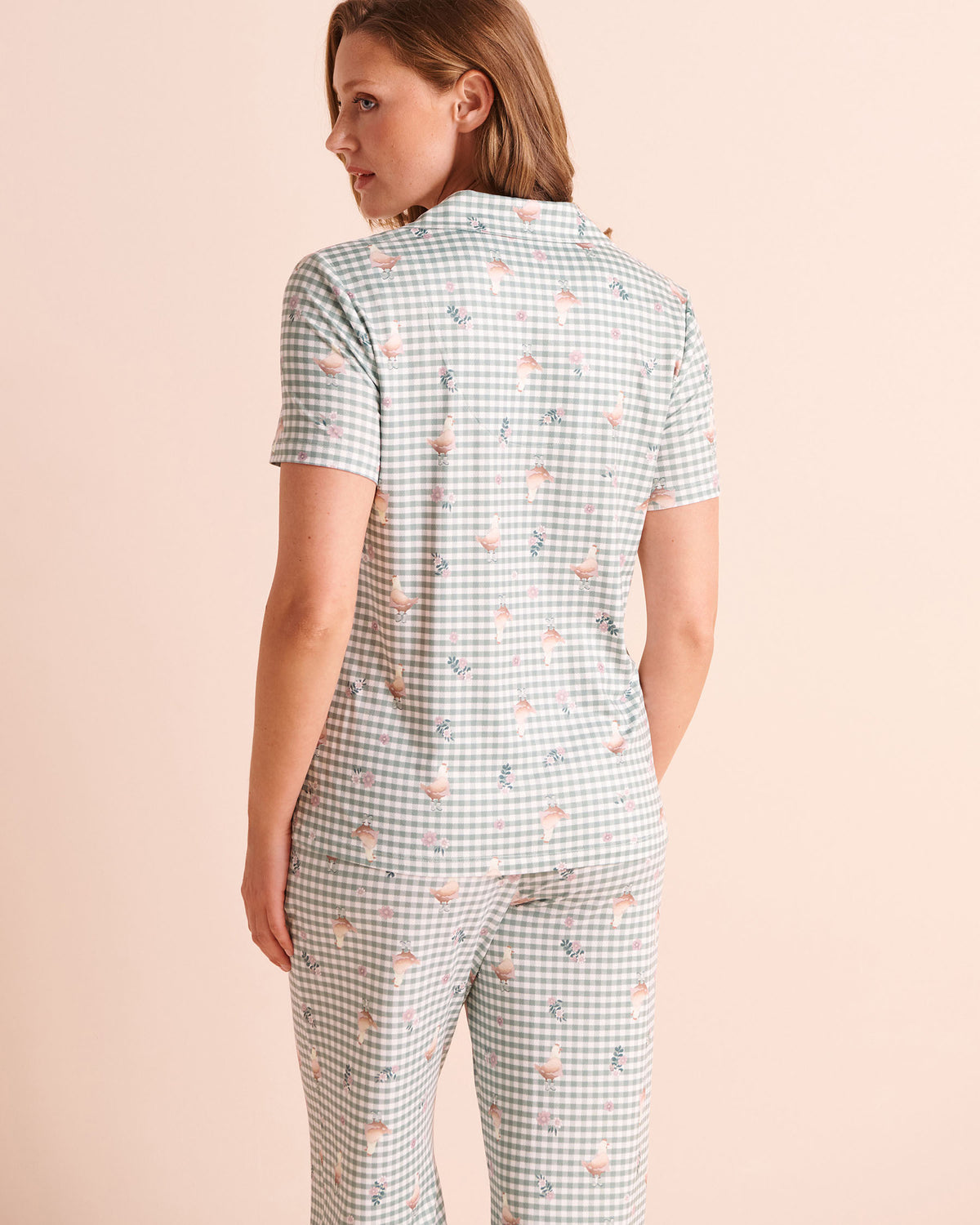 Chicken Gingham Print Super Soft Short Sleeve Button-down Shirt AW26