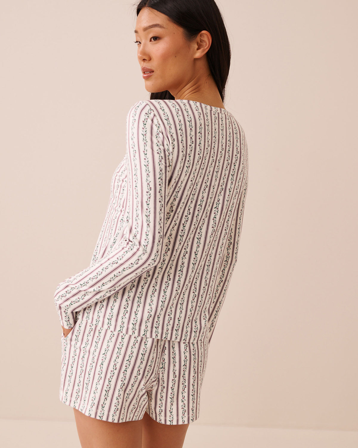 Floral Stripe Print Super Soft Long Sleeve Henley Shirt AW26