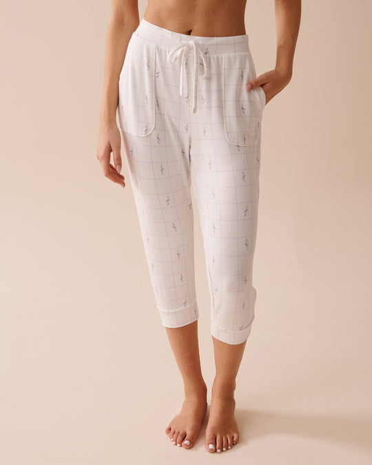 Recycled Fibers Lavender Plaid Fitted Capris