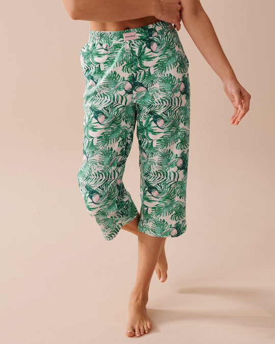 Geometric Print Cotton Straight Leg Capris