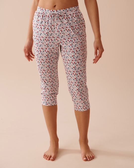 Apple Print Cotton Fitted Pajama Capris