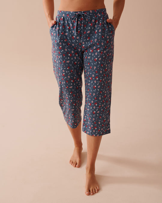 Flower Print Cotton Pajama Capris