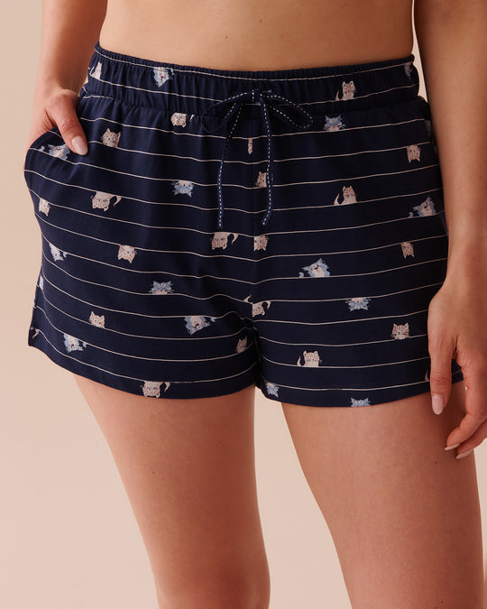 Cat Print Cotton Pajama Shorts