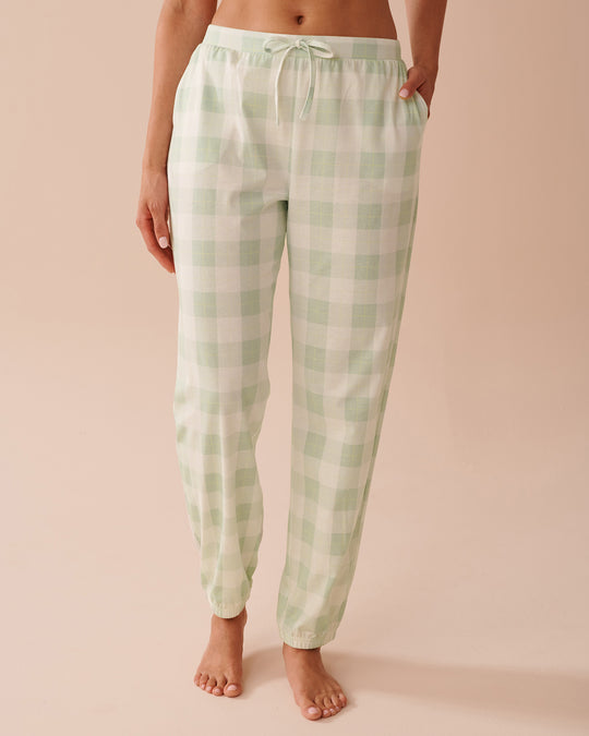Green Plaid Cotton Jogger Pajama Pants | La Vie en Rose KSA
