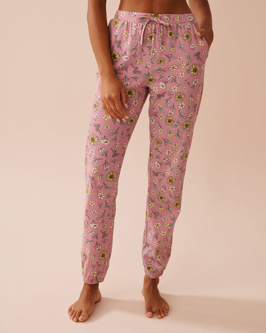 Sunflower Print Cotton Jogger Pajama Pants | La Vie en Rose KSA