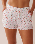Strawberry Print Lettuce Edge Pointelle Pajama Shorts| La Vie En Rose KSA