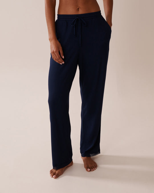 Lace Trim Ribbed Jersey Pajama Pants| La Vie En Rose KSA