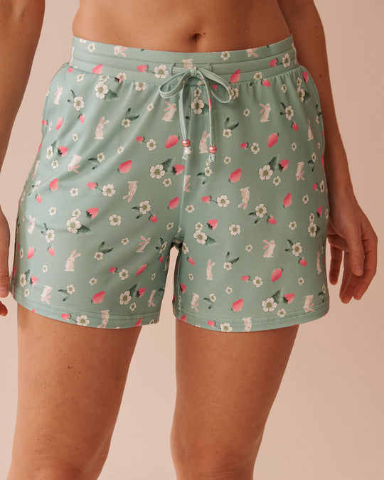 Rabbit & Strawberry Print Super Soft Bermuda Pajama Shorts| La Vie En Rose KSA